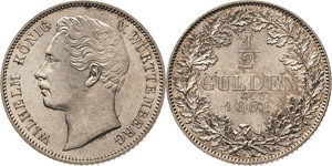 Württemberg Wilhelm I. 1816-1864 1/2 Gulden ... 