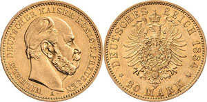 Preußen Wilhelm I. 1861-1888 20 Mark 1884 A ... 