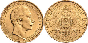 Preußen Wilhelm II. 1888-1918 20 Mark 1909 ... 