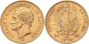Sachsen Johann 1854-1873 20 Mark 1873 E  ... 