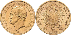 Sachsen Johann 1854-1873 20 Mark 1873 E  ... 