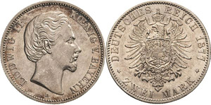 Bayern Ludwig II. 1864-1886 2 Mark 1877 D  ... 