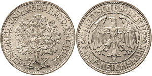 Gedenkausgaben  5 Reichsmark 1927 D Eichbaum ... 