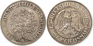 Gedenkausgaben  5 Reichsmark 1927 E Eichbaum ... 
