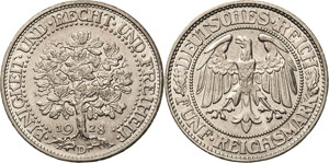 Gedenkausgaben  5 Reichsmark 1928 D ... 