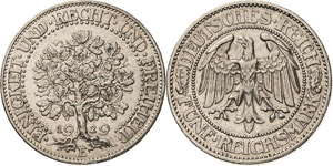 Gedenkausgaben  5 Reichsmark 1929 E Eichbaum ... 