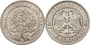 Gedenkausgaben  5 Reichsmark 1929 D Eichbaum ... 