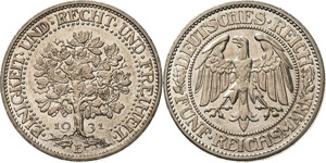 Gedenkausgaben  5 Reichsmark 1931 E Eichbaum ... 