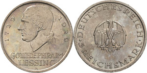 Gedenkausgaben  5 Reichsmark 1929 A Lessing  ... 