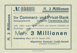 Sachsen Frankenberg 1 und 3 Millionen Mark ... 