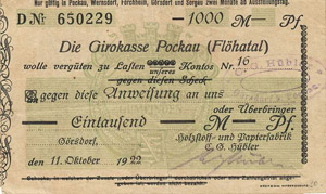 Sachsen Görsdorf 1000 Mark 11.10.1922. ... 