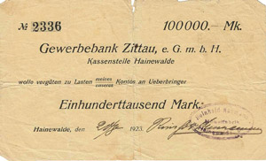 Sachsen Hainewalde 100.000 Mark 20.8.1923. ... 
