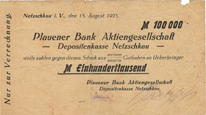 Sachsen Netzschkau 100.000 Mark 15.8.1923. ... 