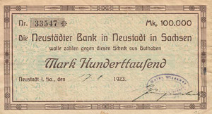Sachsen Neustadt 100.000 Mark 17.8.1923. ... 