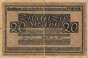 Sachsen Pirna 5 Mark 15.11.1918. (2x) und 20 ... 