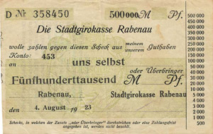 Sachsen Rabenau 500.000 Mark 4.8.1923. ... 