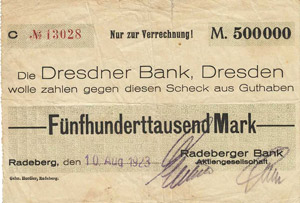 Sachsen Radeberg 500.000 Mark 10.8.1923. ... 