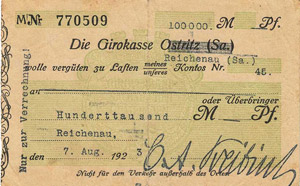Sachsen Reichenau 100.000 Mark 9.8.1923. ... 