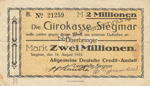 Sachsen Siegmar 1 Million Mark 24.8.1923. ... 