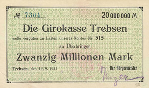 Sachsen Trebsen 1000 Mark 29.9.1922 Dazu ... 