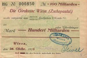 Sachsen Wiesa 1 Million Mark 16.8.1923. ... 