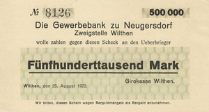 Sachsen Wilthen 500.000 Mark 25.8.1923. 1 ... 