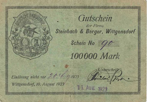 Sachsen Wittgensdorf 1000 Mark 1.12.1922. ... 