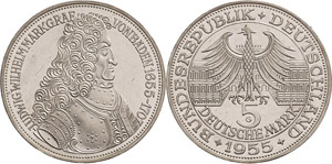 Gedenkmünzen  5 DM 1955 G Markgraf von ... 