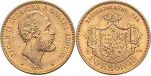 Schweden Oskar II. 1872-1907 20 Kronor 1876, ... 