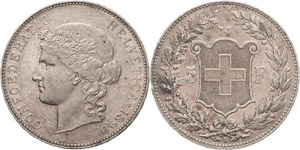 Schweiz-Eidgenossenschaft  5 Franken 1890, ... 