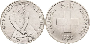 Schweiz-Eidgenossenschaft  5 Franken 1939, ... 