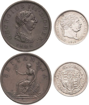 Großbritannien Lot-5 Stück Shilling 1816, ... 