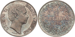 Bayern Ludwig II. 1864-1886 1/2 Gulden 1870, ... 