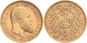 Württemberg Wilhelm II. 1891-1918 10 Mark ... 
