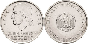 Gedenkausgaben  5 Reichsmark 1929 A Lessing  ... 