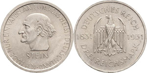 Gedenkausgaben  3 Reichsmark 1931 A Stein  ... 