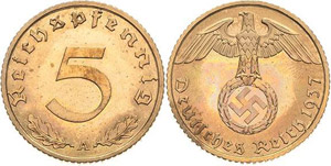 Kleinmünzen  5 Reichspfennig 1937 A  Jaeger ... 