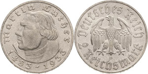Gedenkausgaben  2 Reichsmark 1933 D Luther  ... 