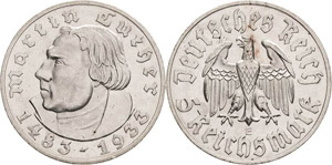 Gedenkausgaben  5 Reichsmark 1933 E Luther  ... 