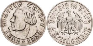 Gedenkausgaben  5 Reichsmark 1933 E Luther  ... 