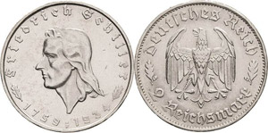 Gedenkausgaben  2 Reichsmark 1934 F Schiller ... 
