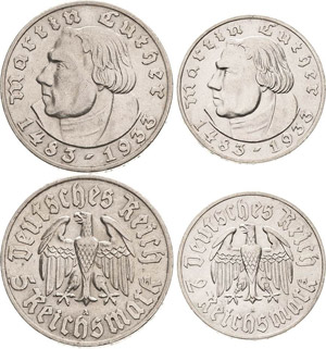 Gedenkausgaben  2 und 5 Reichsmark 1933 A ... 