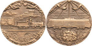 Eisenbahnen  Bronzegußmedaille 1989. (L. ... 