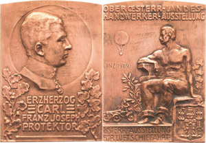 Luft- und Raumfahrt  Bronzeplakette 1909 (A. ... 