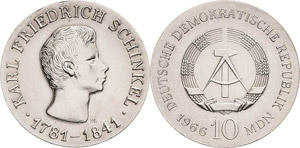 Gedenkmünzen  10 MDN 1966. Schinkel  Jaeger ... 