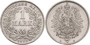 Kleinmünzen  1 Mark 1880 D  Jaeger 9 ... 