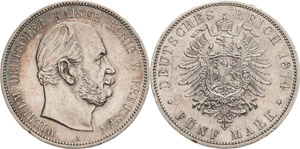 Preußen Wilhelm I. 1861-1888 5 Mark 1874 A  ... 