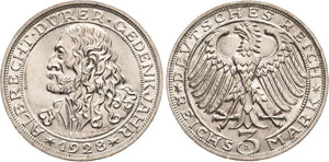 Gedenkausgaben  3 Reichsmark 1928 D Dürer  ... 