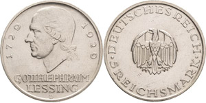 Gedenkausgaben  5 Reichsmark 1929 D Lessing  ... 