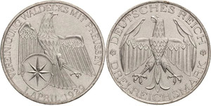 Gedenkausgaben  3 Reichsmark 1929 A Waldeck  ... 